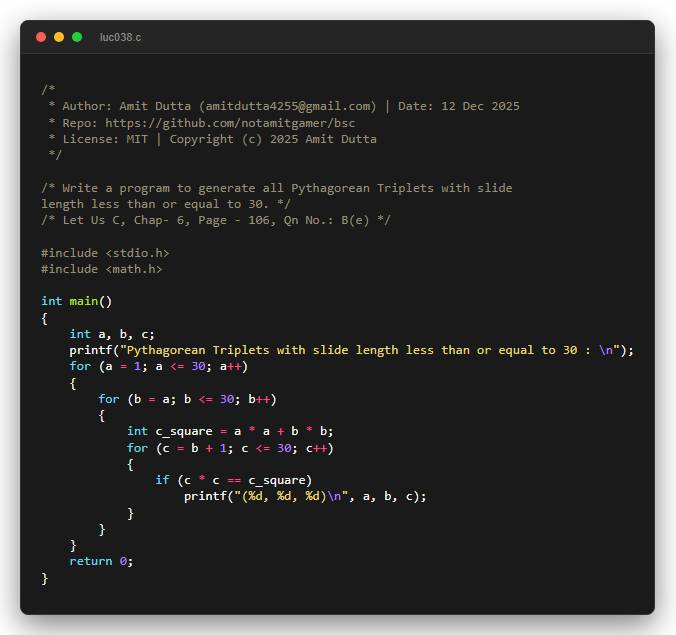 Write a program to generate all Pythagorean Triplets with slide length less than or equal to 30.